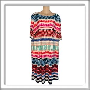 Eliza J Geometric Print Short Sleeve Lined Knee Length Dress Multicolor Size 18W